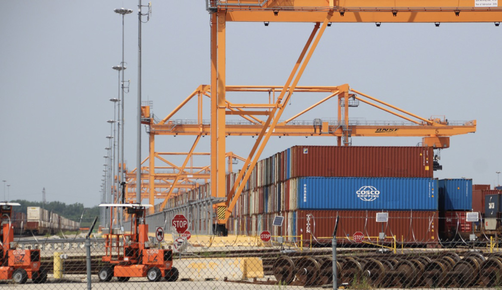 Long line of stacked containers