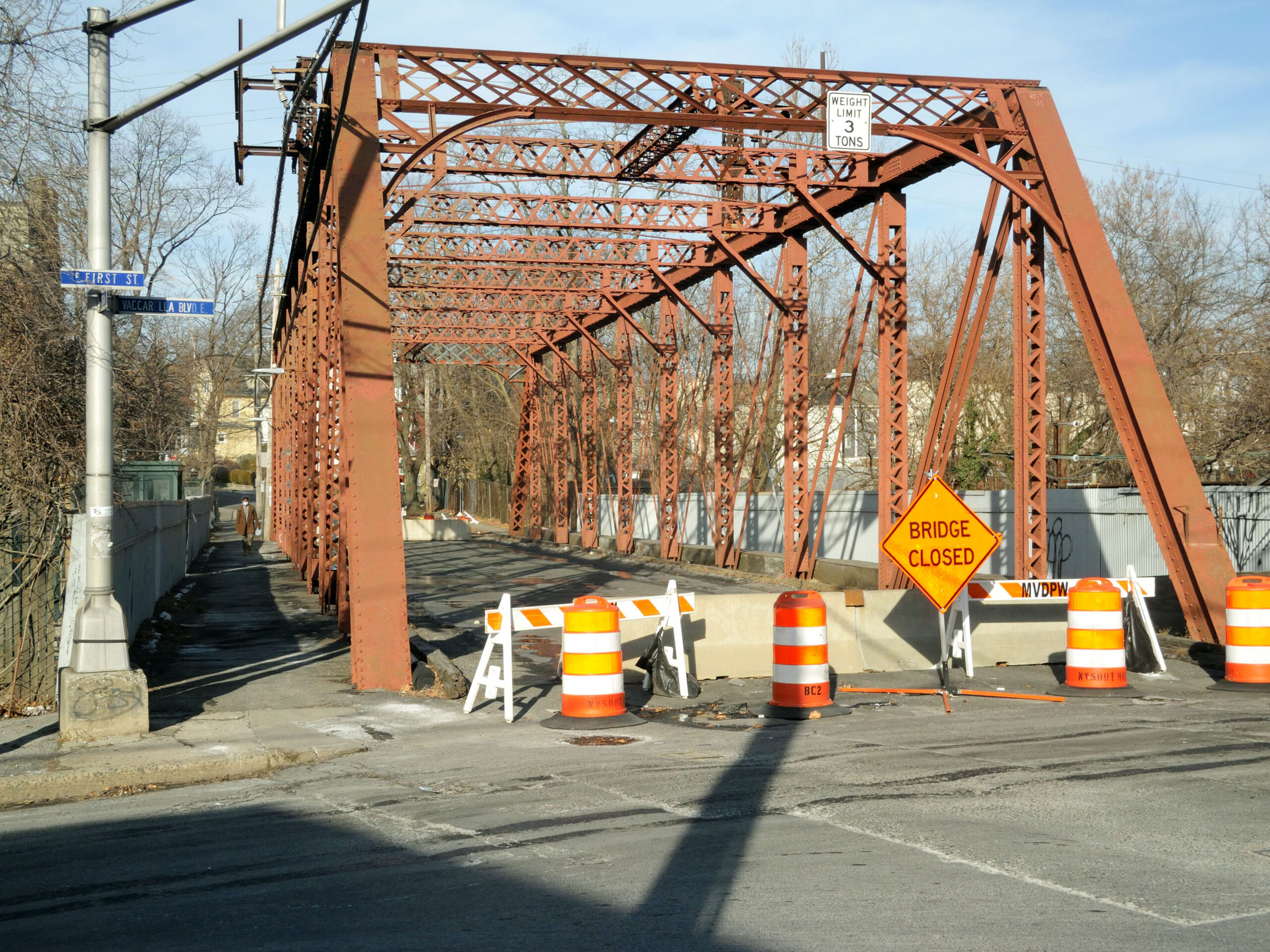 Bridge blocked by barricades