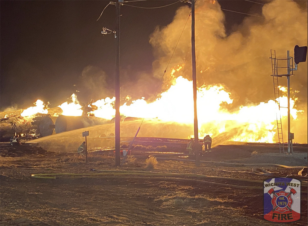 Burning tank cars