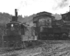 Diesel locomotive in front of coal-loading facility