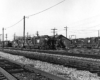 Diesel locomotives line up in yard