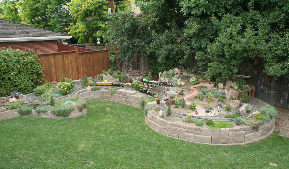 Garden railway in a backyard