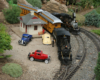 Two model trains at a model station