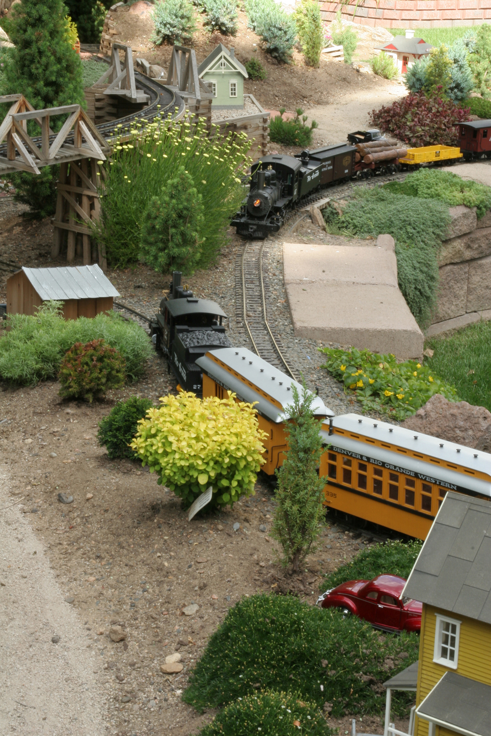 Two steam engines on a Garden railway