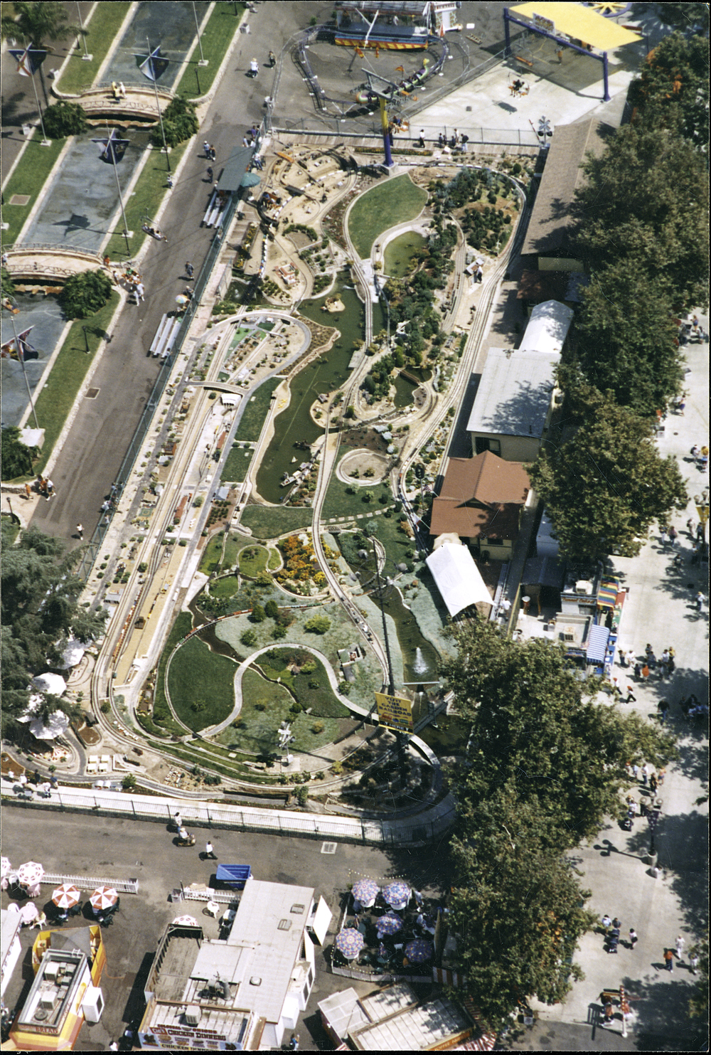 Aerial view of a garden railroad