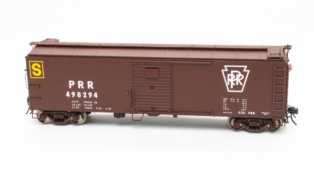 Atlas O Pennsylvania RR class X29 40-foot boxcar no. 498294 with Stores Dept. “S”.