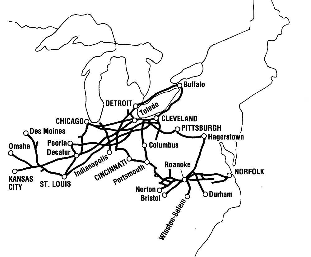 Map of the Norfolk & Western Railway post-1964