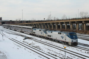 passenger train arrives in city on subzero day