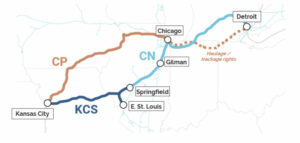 lines on map of Midwest showing CP, CN, and KCS