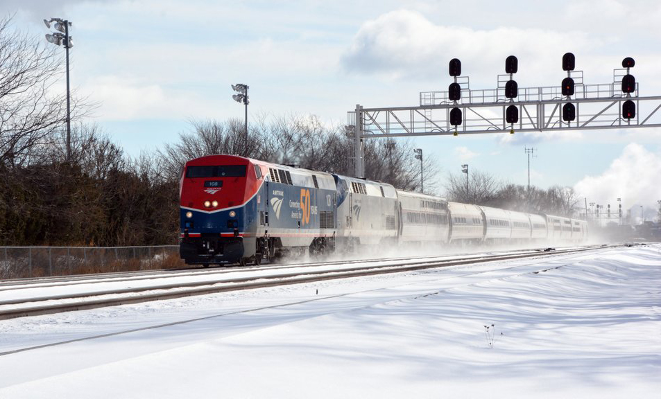 Passenger train in snow