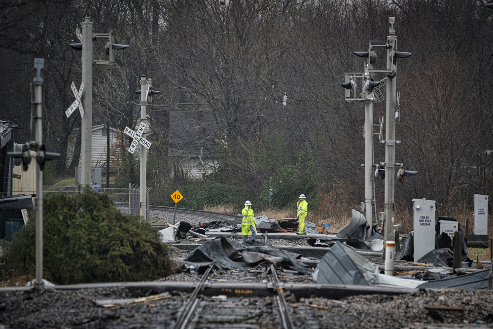 Debris on railroad tracks.
