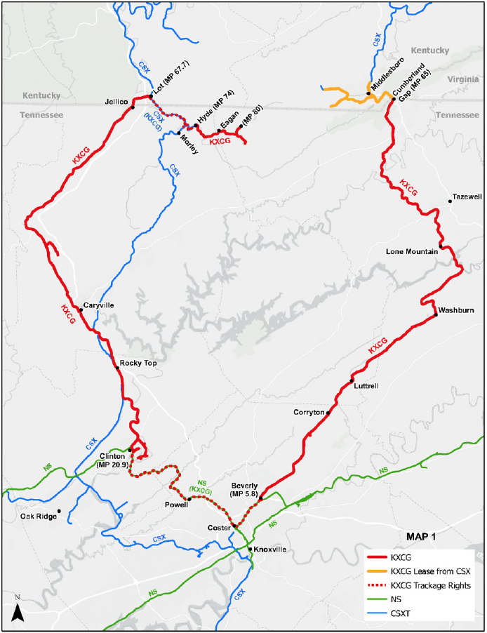 Map showing new short line created from Class I branch lines
