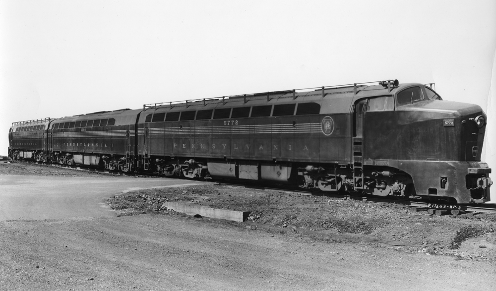 Black-and-white photo of new set of locomotives.