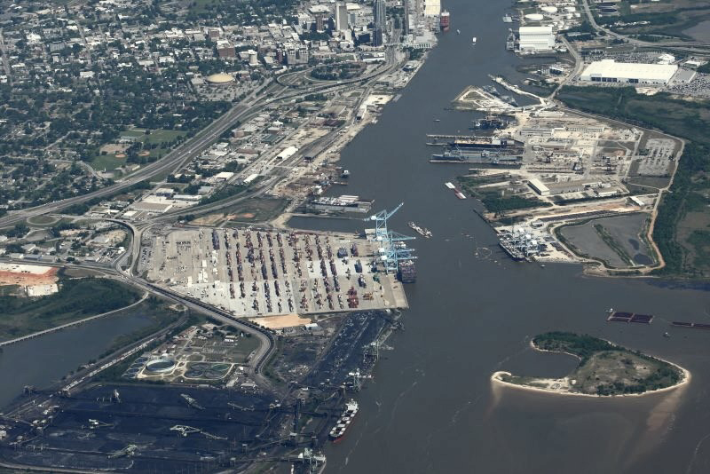 Aerial view of port complex