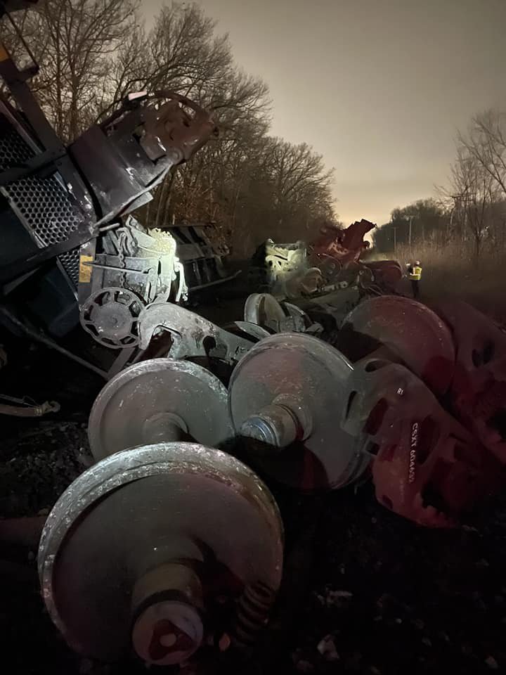 Wheels from derailed railroad cars