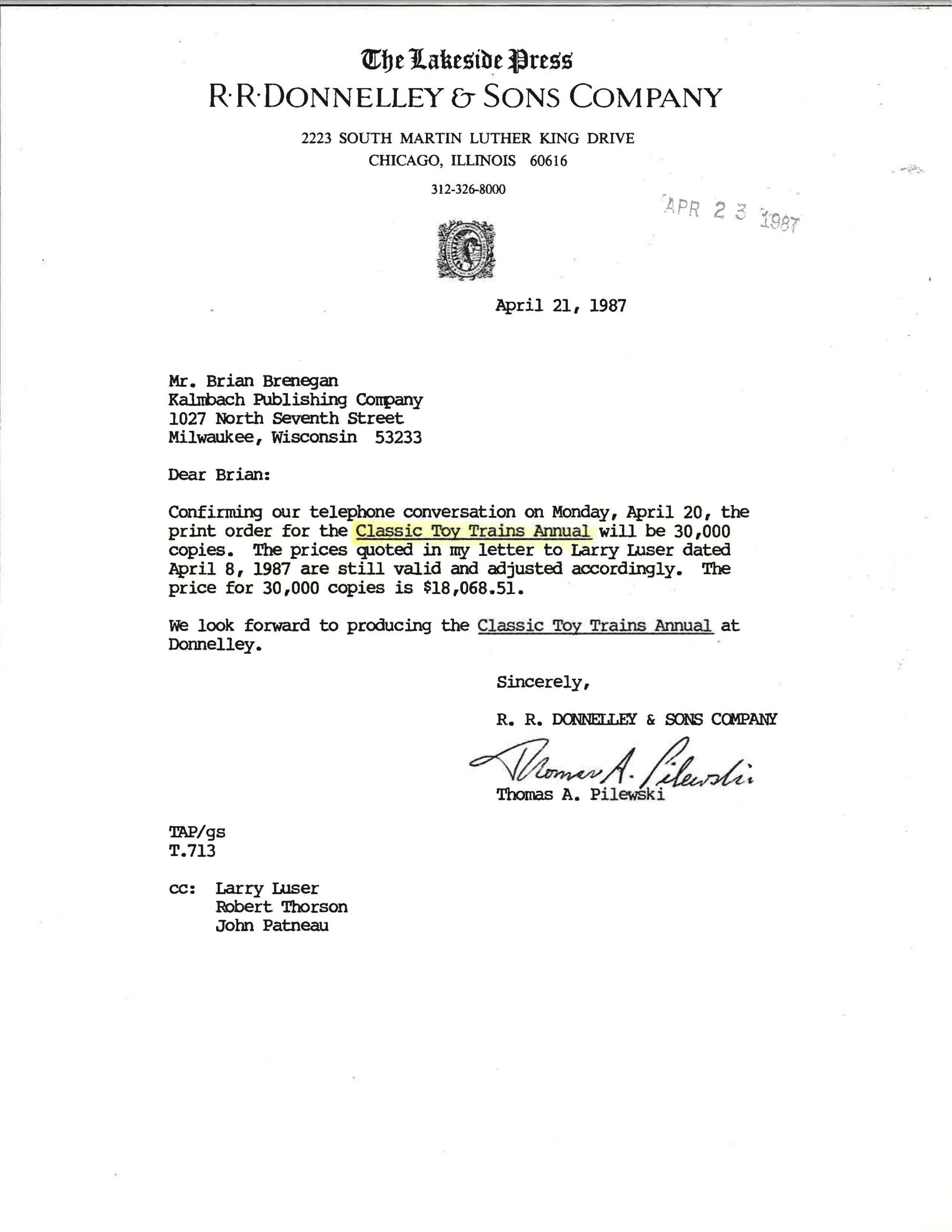 Vintage letter from a printer