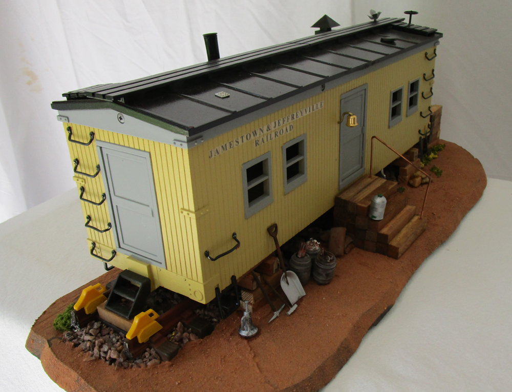 side of model boxcar scene