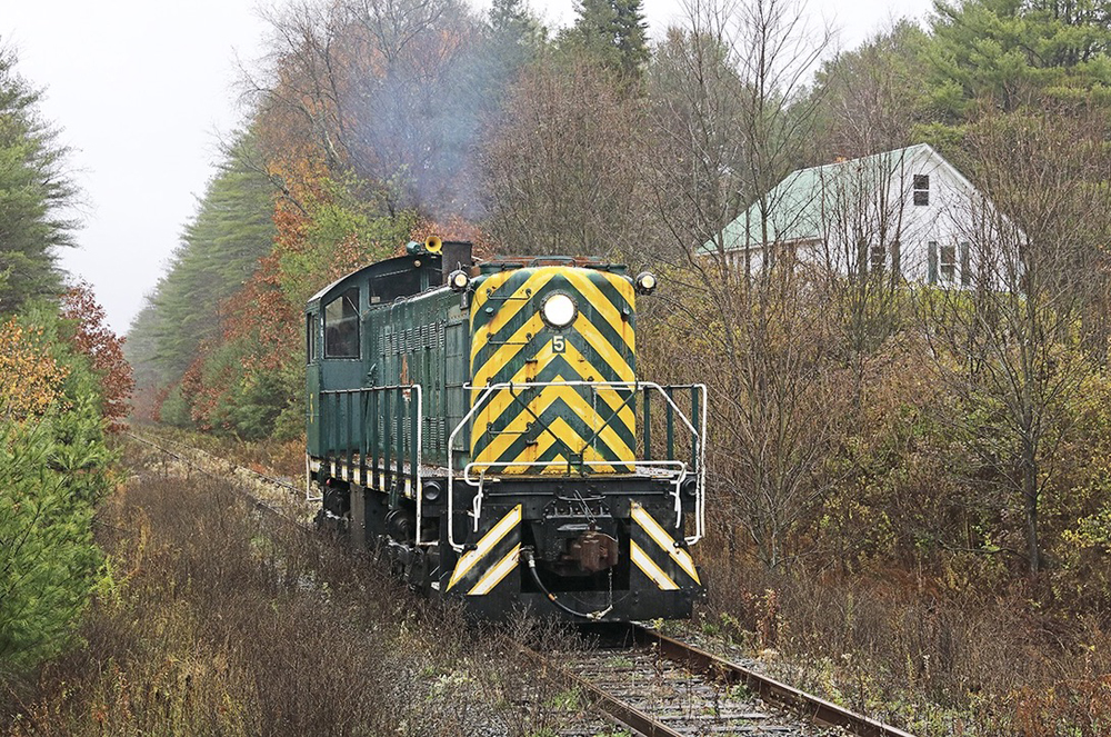 Green and yellow locomotive running light