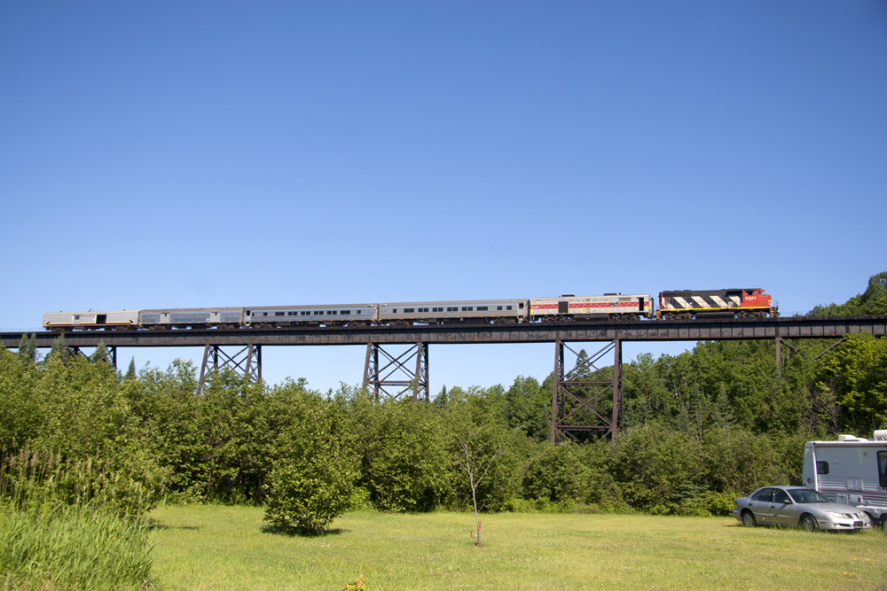 Passenger train on trestle