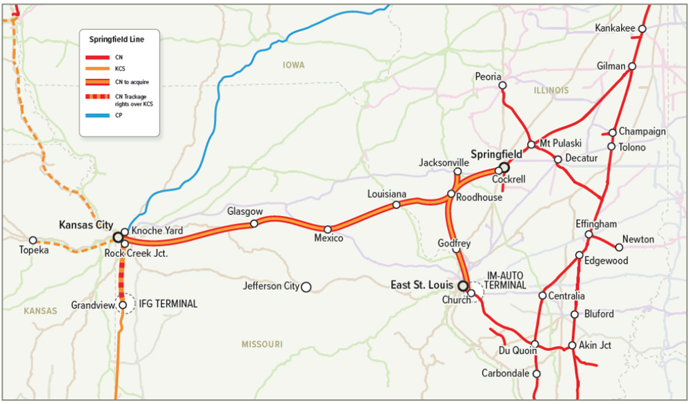 Map showing rail lines in Missouri and Illinois