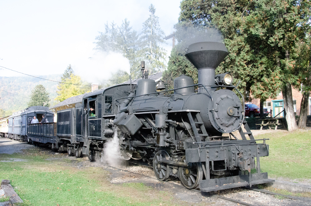 Geared steam locomotive in operation 