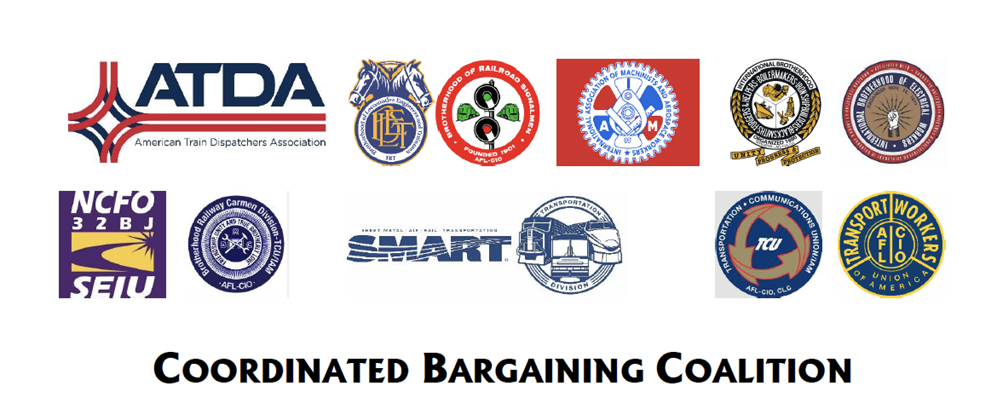 Logos of 10 unions that make up the Coordinated Bargaining Coalition