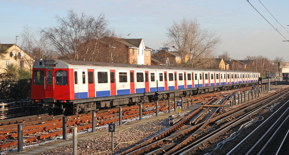 White subway trainset with red nose and doors