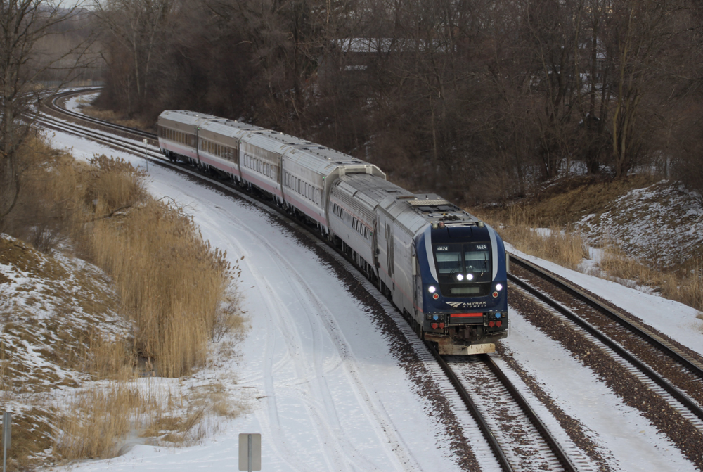 Passenger train rounds curve