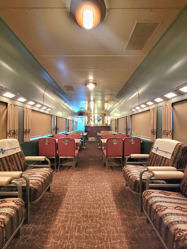 Car interior with 1930s decor.