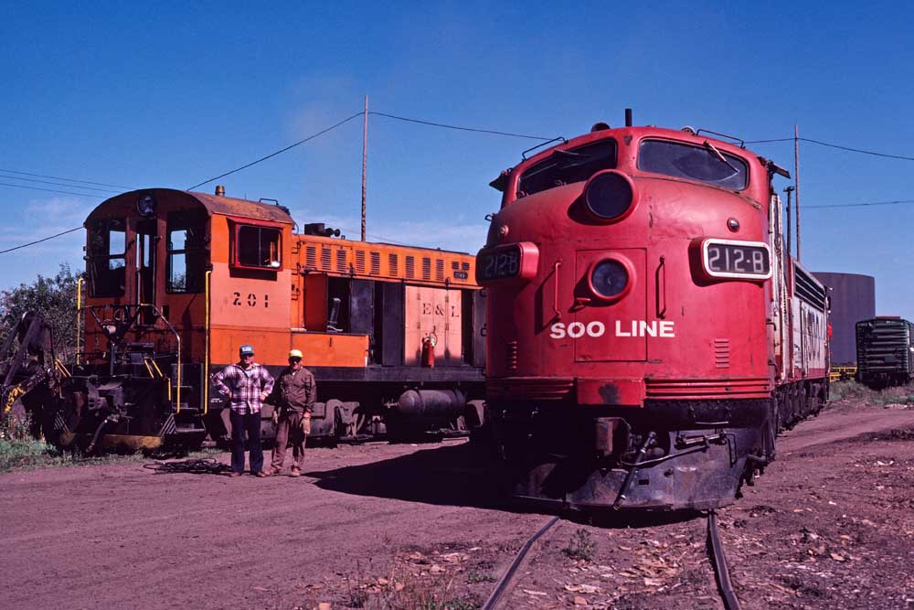 Orange and red diesel locomotives