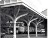 Conrail passenger trains: Streamlined passenger locomotives as seen through a Victorian-style passenger platform.