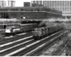 Conrail passenger trains: Conrail and Burlington Northern passenger trains in a Chicago rail yard.