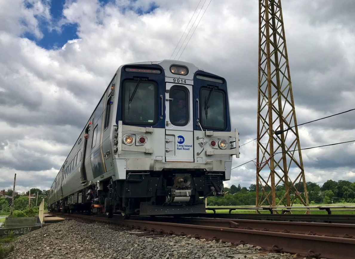 Low-angle front view of electric multiple-unit train equipment