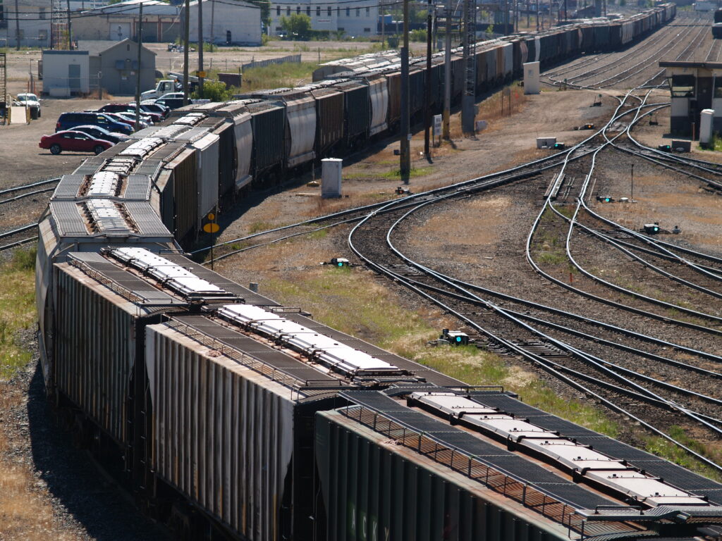Hopper car in rail switching yard