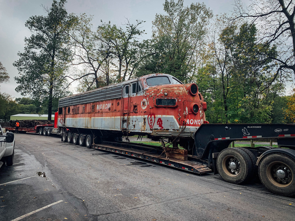 Locomotive on truck trailer