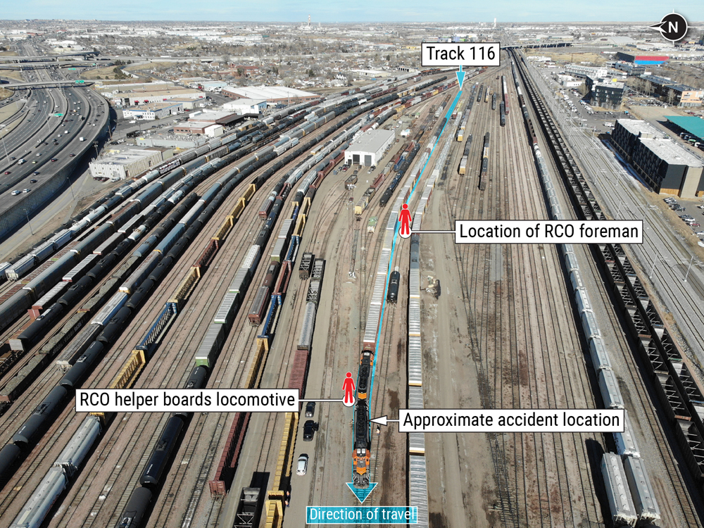 Aerial photo of railroad yard with accident notations
