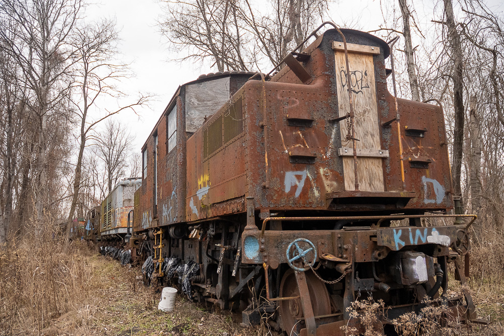 This former New York Central electric locomotive in deteriorating condition