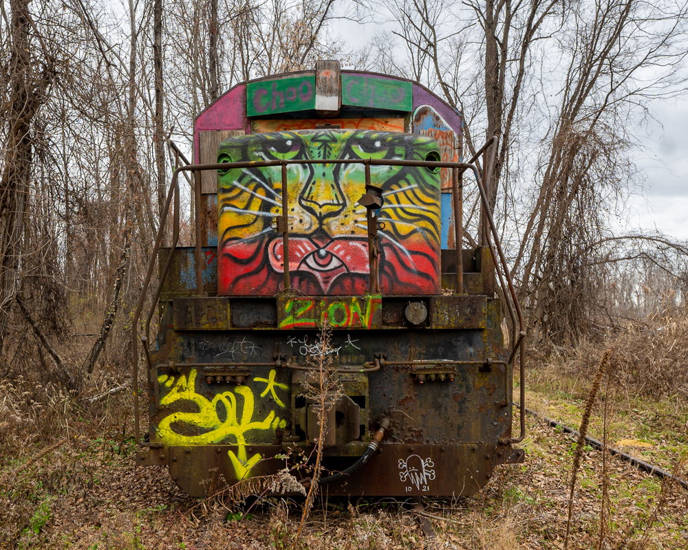 Diesel locomotive covered with graffiti