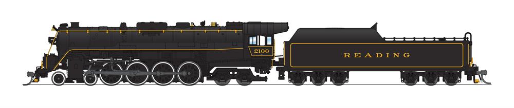 Illustration of N scale steam locomotive painted black with gold graphics and white-trimmed drivers and pilot truck wheels.