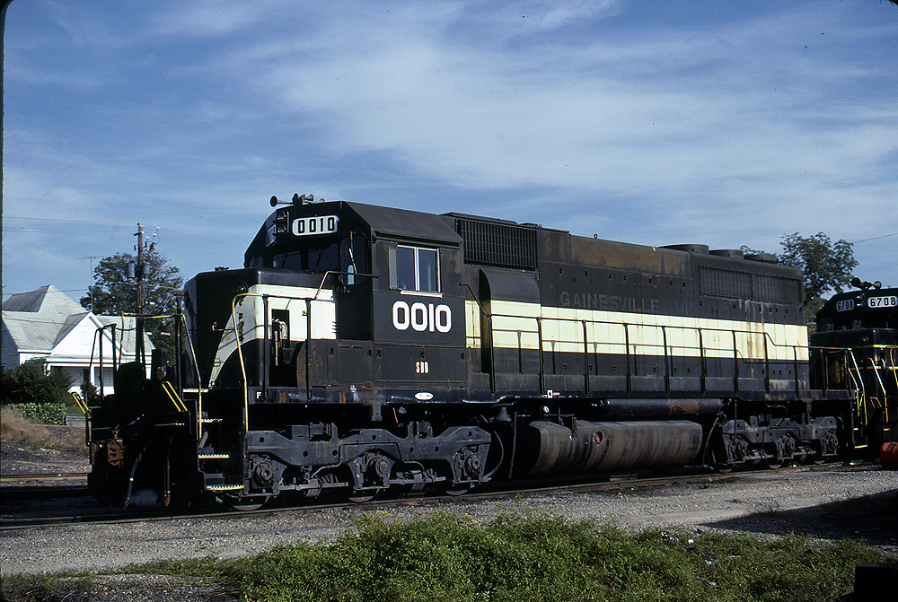 Black and white diesel locomotive.