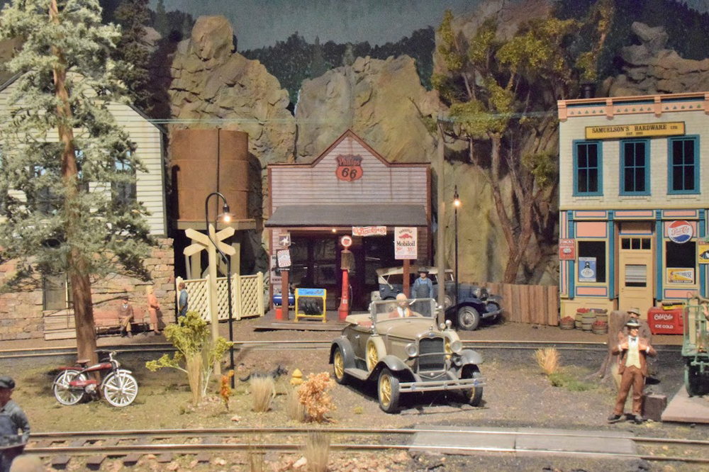 Indoor model scene of city near tracks