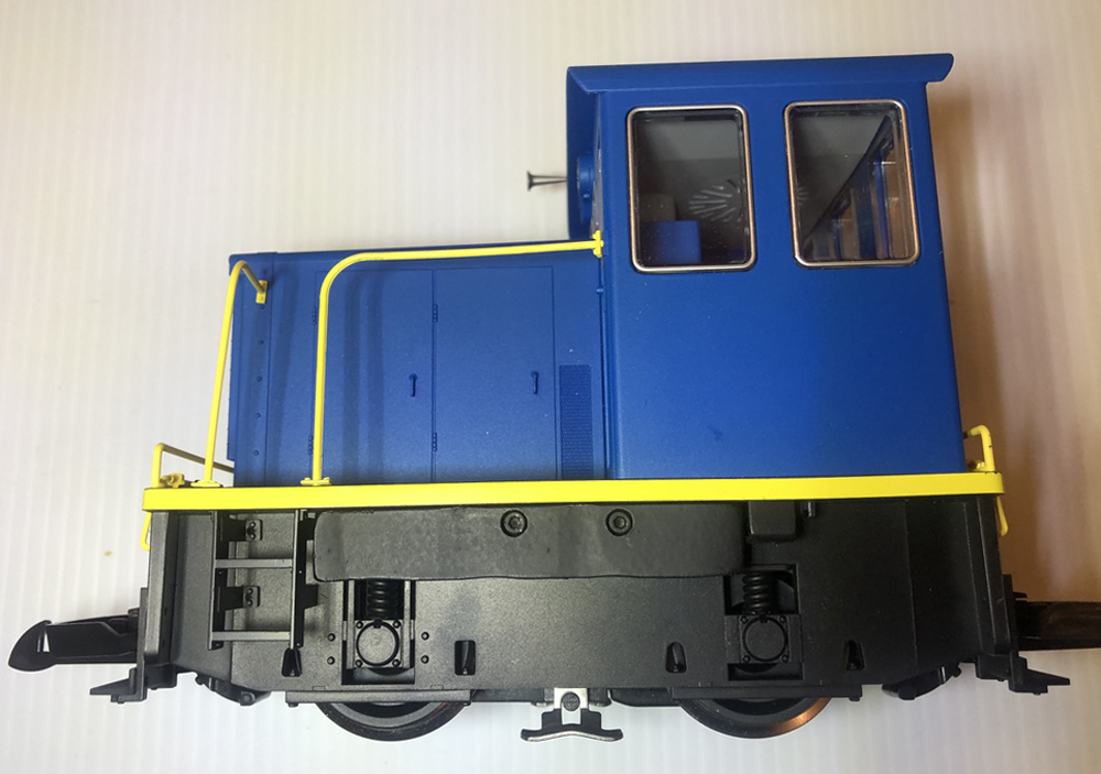 Left side of a PIKO America 25-ton switcher with weights