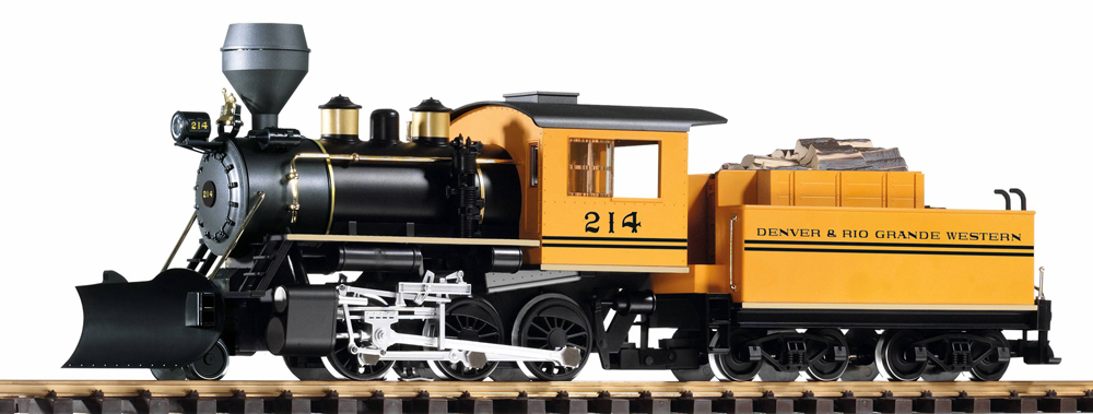 Photo of steam locomotive painted gold, black, and silver.