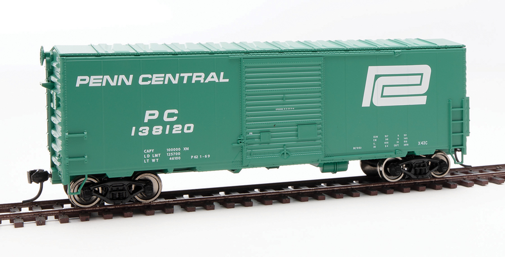 HO scale boxcar painted Deepwater Green with white graphics.