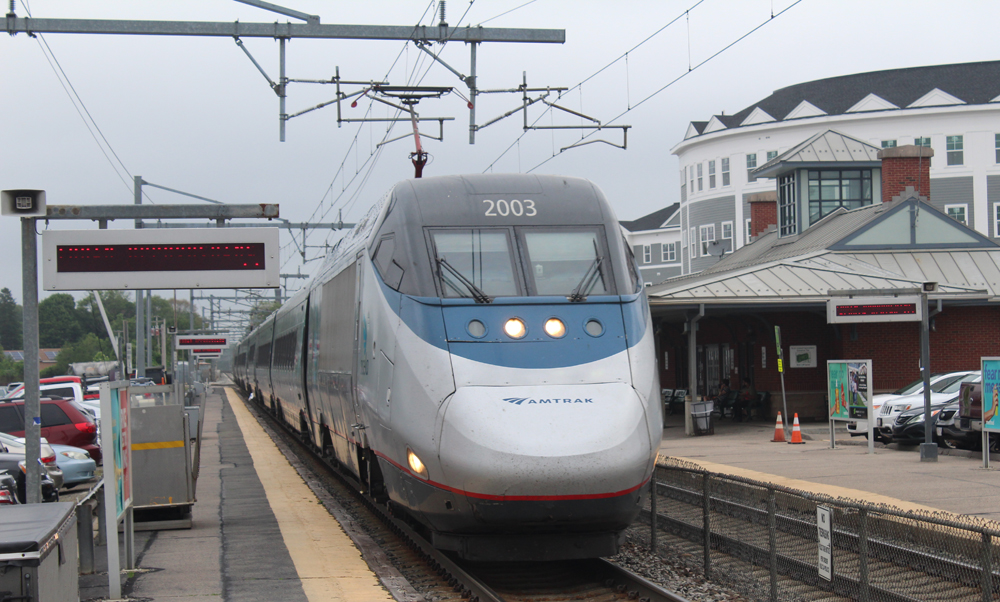 High speed train passing through station