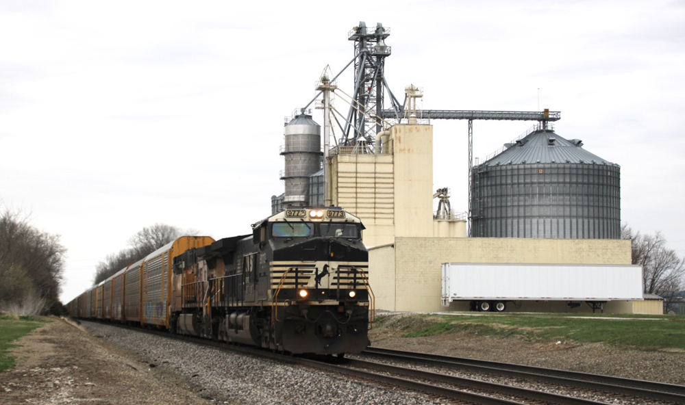 Train passing grain facility