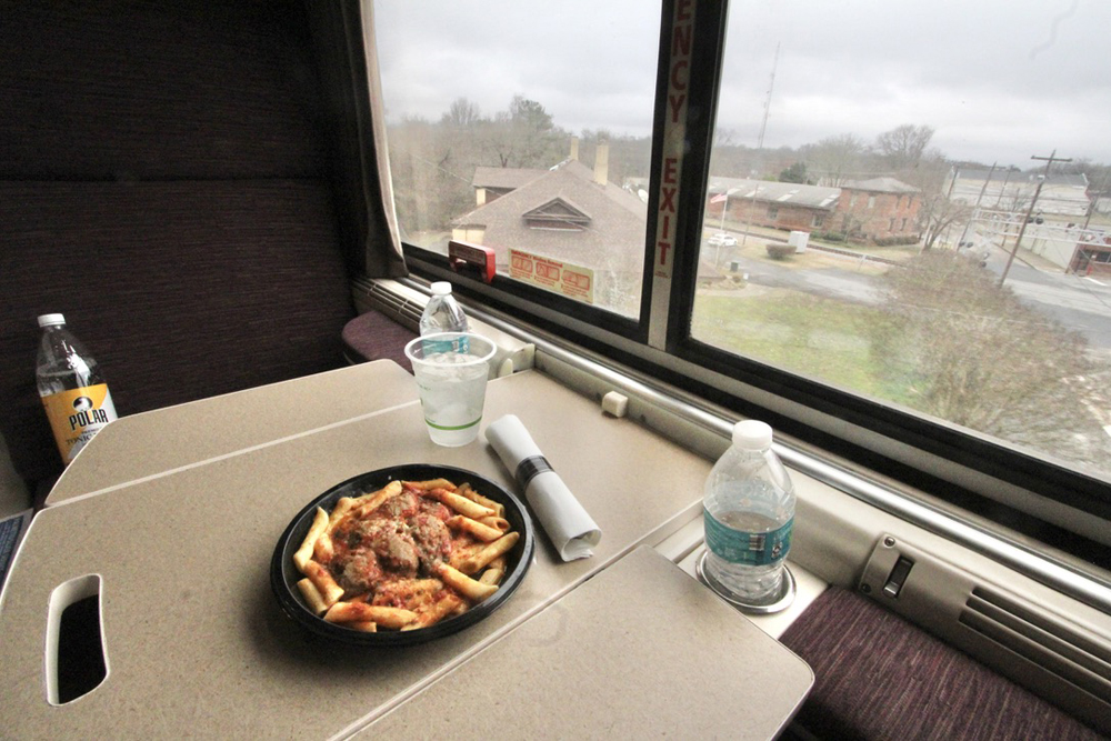 Table next to window in passenger car