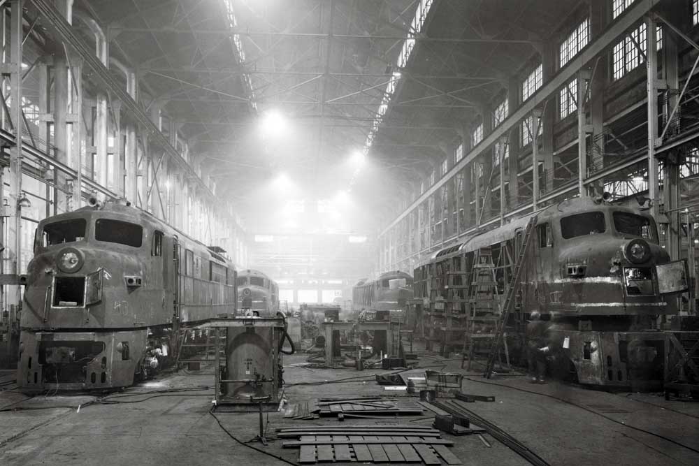 Streamlined diesel locomotives under construction