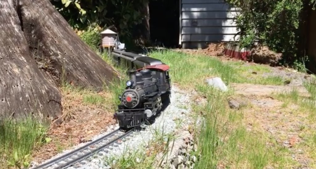 Steam locomotive on garden railway