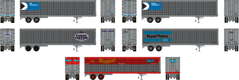 various schemes of 45-foot trailers without side door